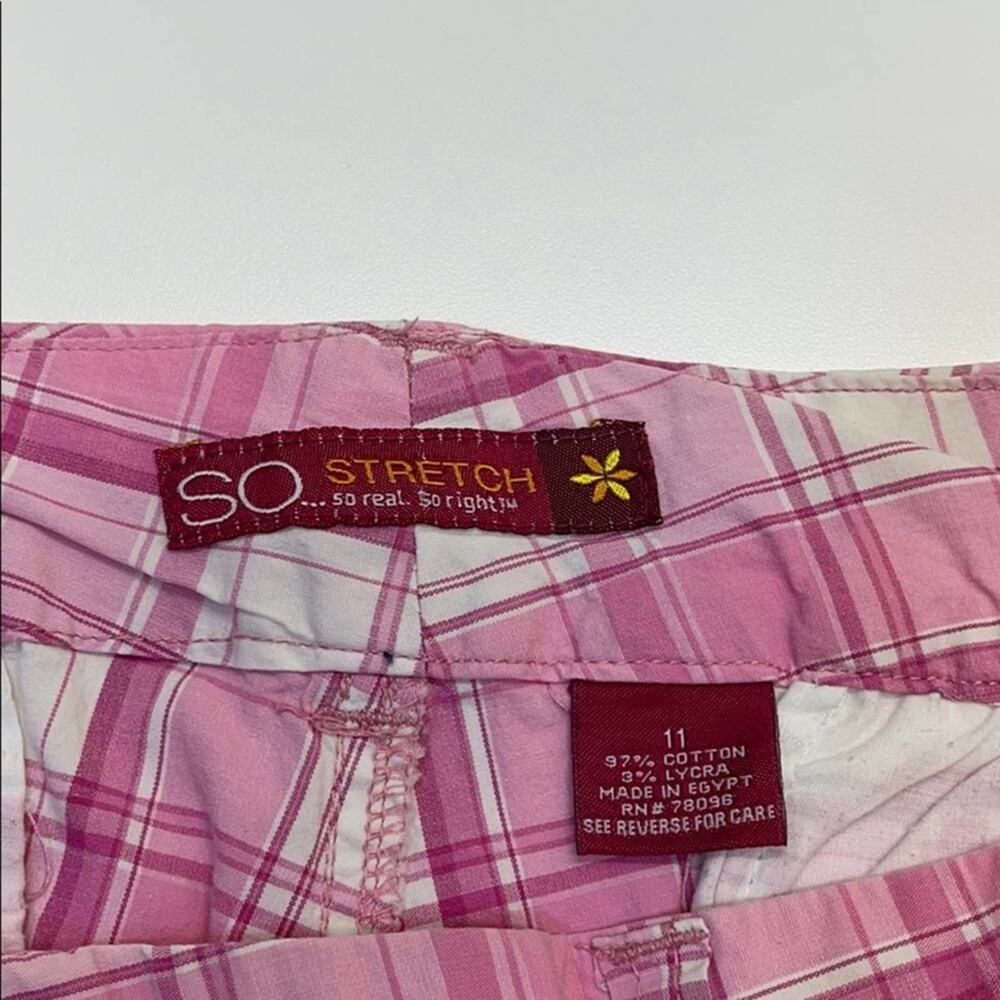SO STRETCH Womens 11 Pink White Plaid Capri Pants - Picture 2 of 3